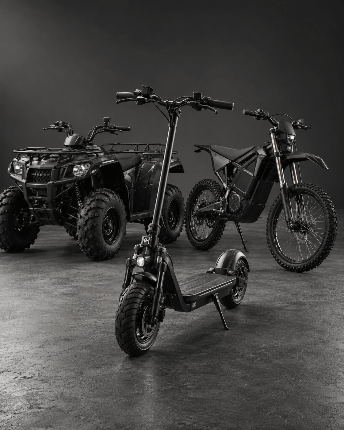 Electric two-wheelers in a studio set-up before practical product testing begins