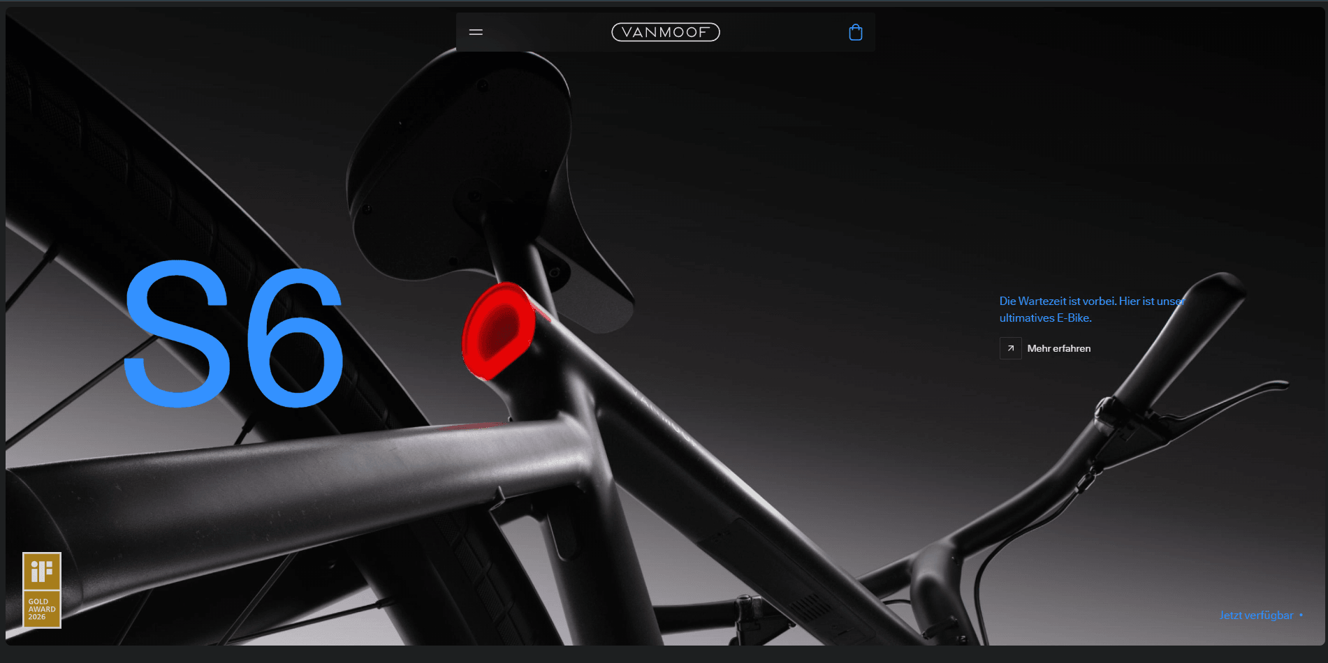 Website-Screenshot mit einem E-Bike in großer Detailansicht