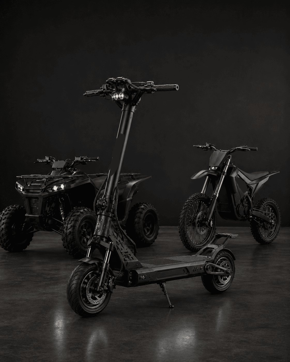 Electric two-wheelers in a studio set-up before technical product testing begins